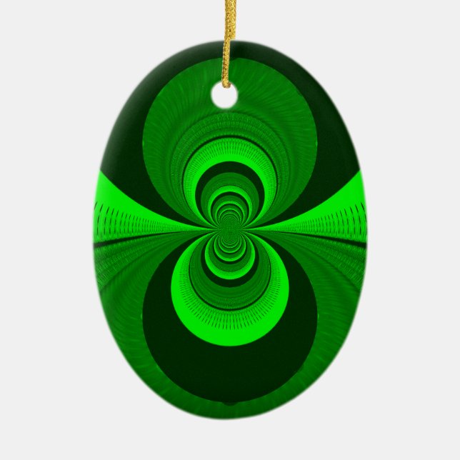 Abstract Bright Green Groovy kaleidoscope Pattern  Ceramic Tree Decoration (Front)