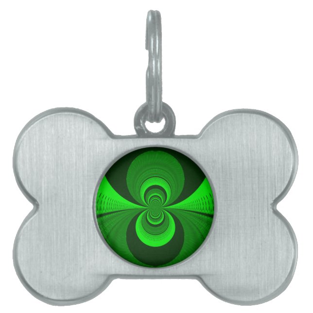Abstract Bright Green Groovy kaleidoscope Pattern  Pet Tag (Front)