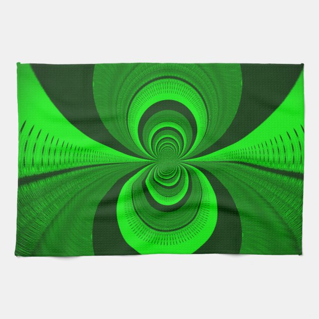 Abstract Bright Green Groovy kaleidoscope Pattern  Tea Towel (Horizontal)