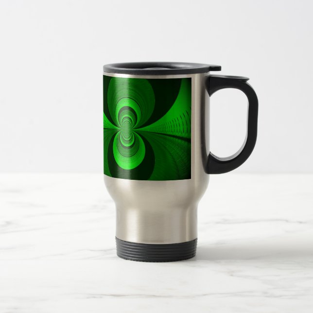 Abstract Bright Green Groovy kaleidoscope Pattern  Travel Mug (Right)