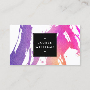 Abstract Bright Neon Watercolor Brushstrokes Business Card