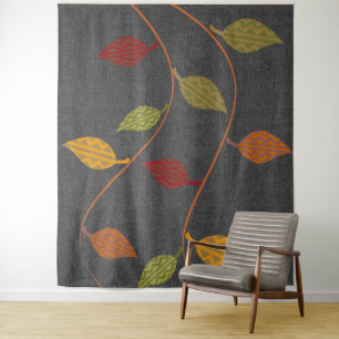 Abstract Bright Patterned Leaves Branches Tapestry
