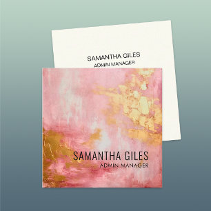Abstract Bright Pink Gold Paint Square Business Card