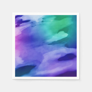 Abstract Bright Purple Blue Green Watercolor Party Napkin