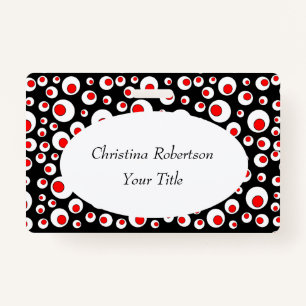Abstract Bright Red Circles in White Circles Black ID Badge