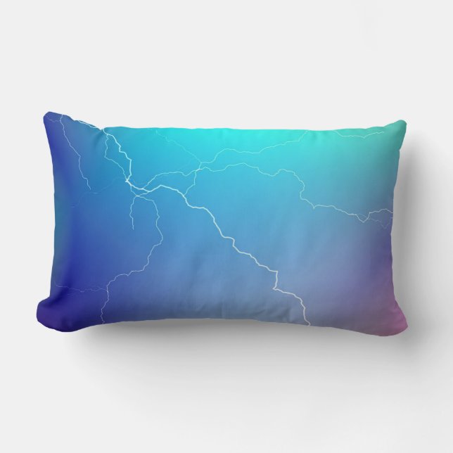 Abstract Bright Teal Pink Neon Lightning Image. Lumbar Cushion (Front)