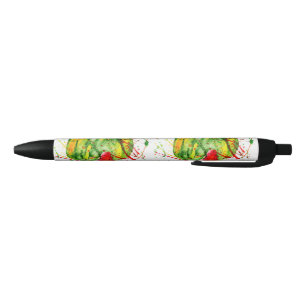Abstract bright watercolor watermelon black ink pen