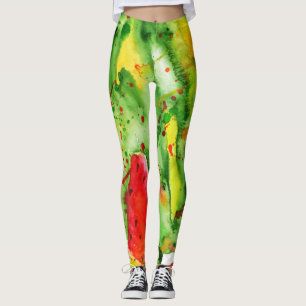 Abstract bright watercolor watermelon leggings