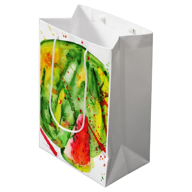 Abstract bright watercolor watermelon medium gift bag (Front Angled)