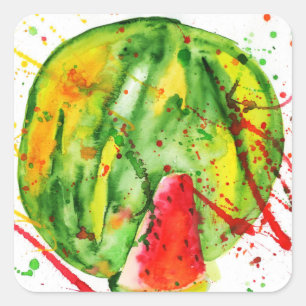 Abstract bright watercolor watermelon square sticker