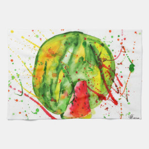 Abstract bright watercolor watermelon tea towel