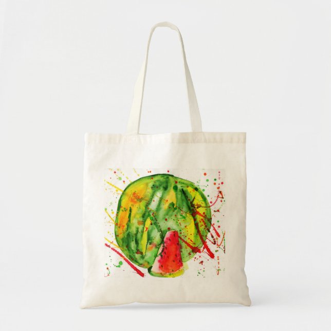 Abstract bright watercolor watermelon tote bag (Front)