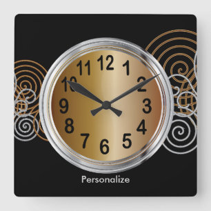 Abstract Bronze and Silver Metallic Design Square Wall Clock