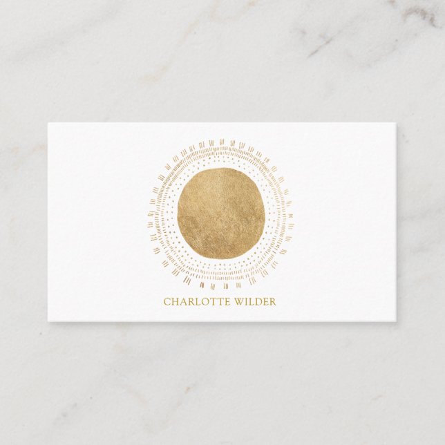 Abstract Bronze Foil Circle Sun Rays Business Card (Front)