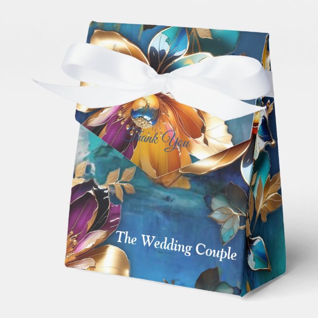 Abstract bronze, gold-blue Baroque style Favour Box (Front Side)