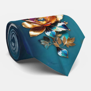 Abstract bronze, gold-blue Baroque style Tie