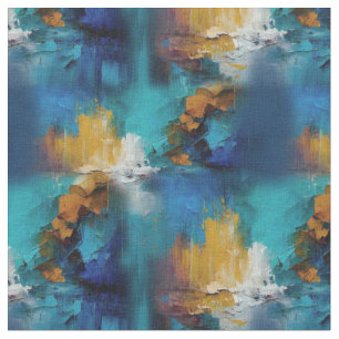 Abstract bronze, gold-blue oil painting repeat fabric
