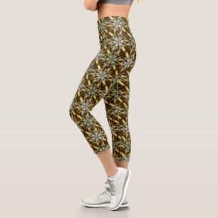 Abstract Brown And Gold Stars Design    Capri Leggings