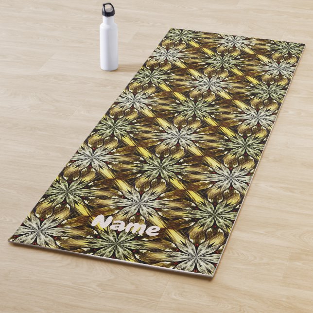 Abstract Brown And Gold Stars Personalised Yoga Mat (In Situ)