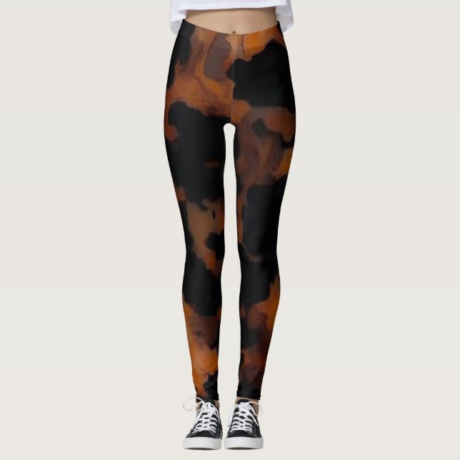 Abstract Brown & Black Texture Chic TortoiseShell Leggings (Front)