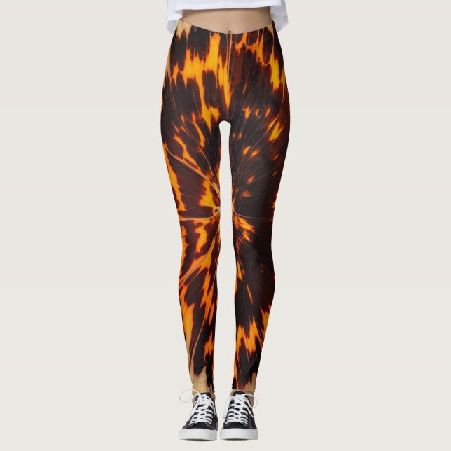 Abstract Brown & Black Texture Chic TortoiseShell Leggings (Front)