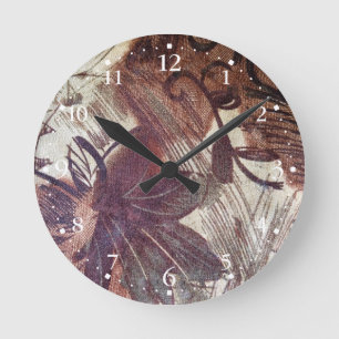 Abstract Brown Floral Design 1 Round Clock