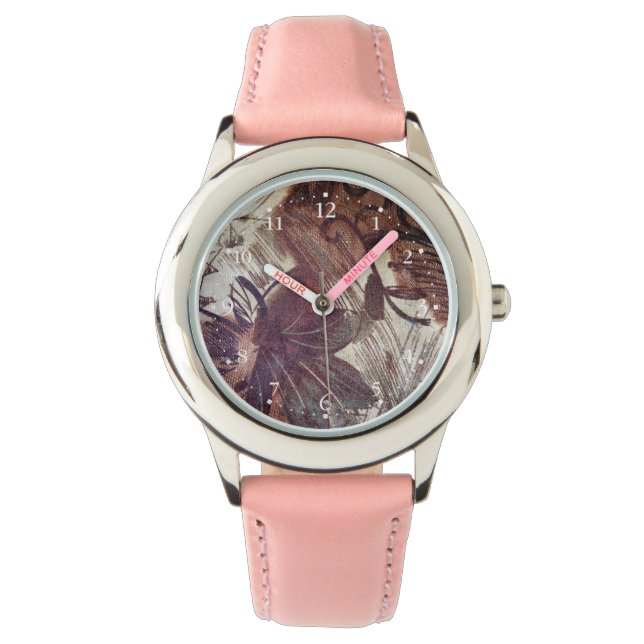 Abstract Brown Floral Design 1 Watch (Front)