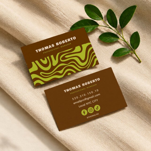 abstract Brown green groovy script business card (Creator Uploaded)