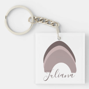 Abstract Brown Rainbow Doodle Script Name  Key Ring