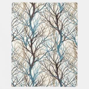 Abstract brown teal tree branches fleece blanket