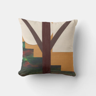 Abstract Brown Tree with Geometric Shapes Cushion