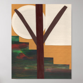 Abstract Brown Tree with Geometric Shapes Poster