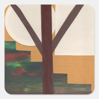 Abstract Brown Tree with Geometric Shapes Square Sticker