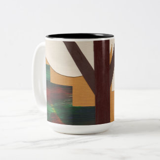 Abstract Brown Tree with Geometric Shapes Two-Tone Coffee Mug