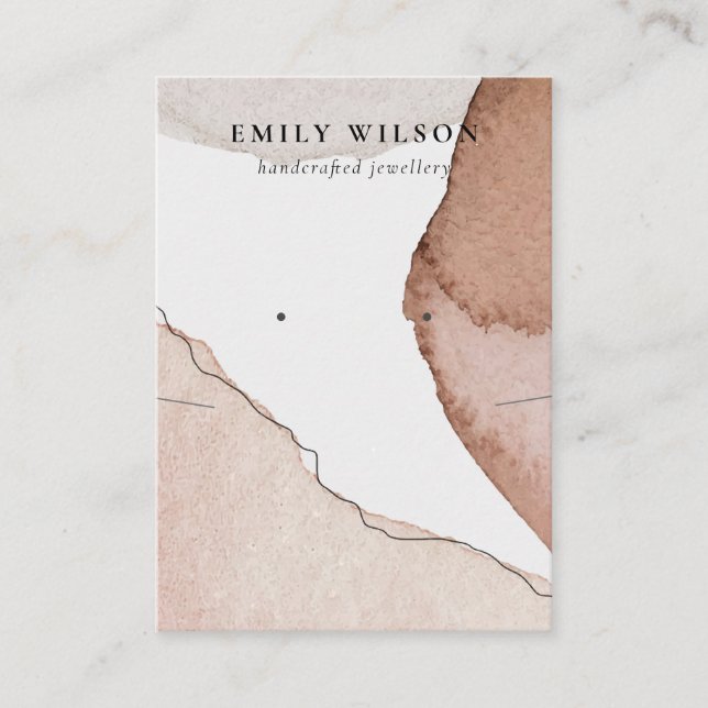Abstract Brown Watercolor Necklace Earring Display Business Card (Front)