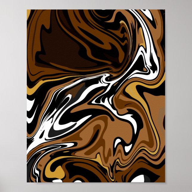 Abstract Brown, white and Black Fluid Art Poster (Front)