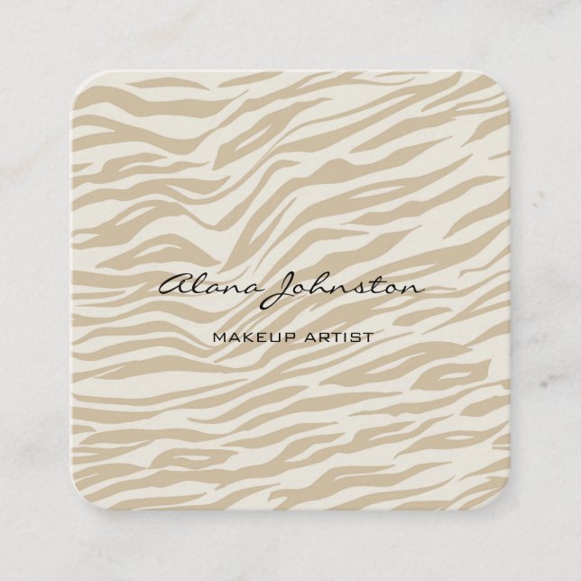 Abstract Brown Zebra Print Makeup Artist Square Business Card (Front)