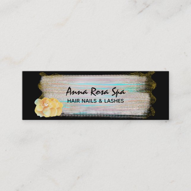 *~* Abstract Brush Splash Gold Glitter Stripe Mini Business Card (Front)