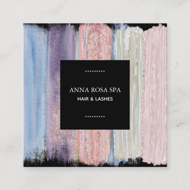 *~* Abstract Brush Splash Stripe Gold Glitter Square Business Card (Front)