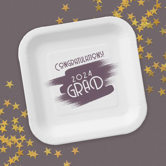 Abstract Brush Strokes Congratulations Grad Paper Plate (Creator Uploaded)