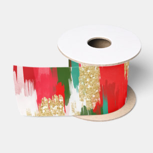 Abstract Brush Strokes Gold Glitter Christmas  Satin Ribbon