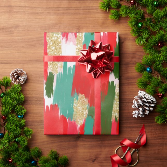 Abstract Brush Strokes Gold Glitter Christmas  Wrapping Paper (Holiday Gift)