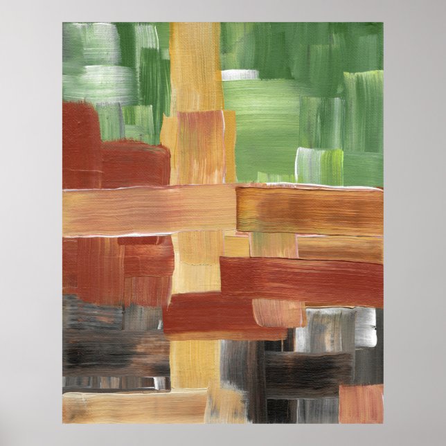 Abstract Brush Strokes Green, Brown, & Earth Tones Poster (Front)