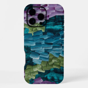 Abstract Brush Strokes in Blue, Green, and Purple iPhone 16 Pro Max Case