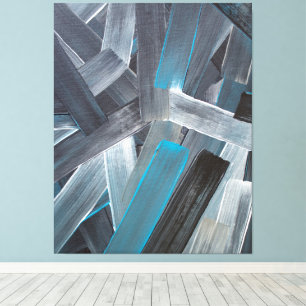Abstract Brush Strokes in Blue, Grey, and Black Canvas Print