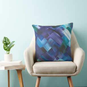 Abstract Brush Strokes in Blue, Teal, and Purple Cushion