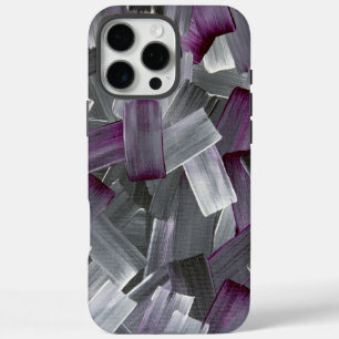 Abstract Brush Strokes in Purple, Black, and Grey iPhone 16 Pro Max Case
