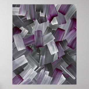 Abstract Brush Strokes in Purple, Black, and Grey Poster