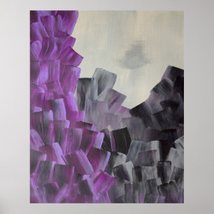 Abstract Brush Strokes in Purple, Grey, and Black Poster