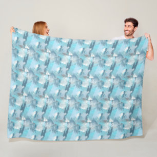 abstract brush strokes teal pattern. fleece blanket